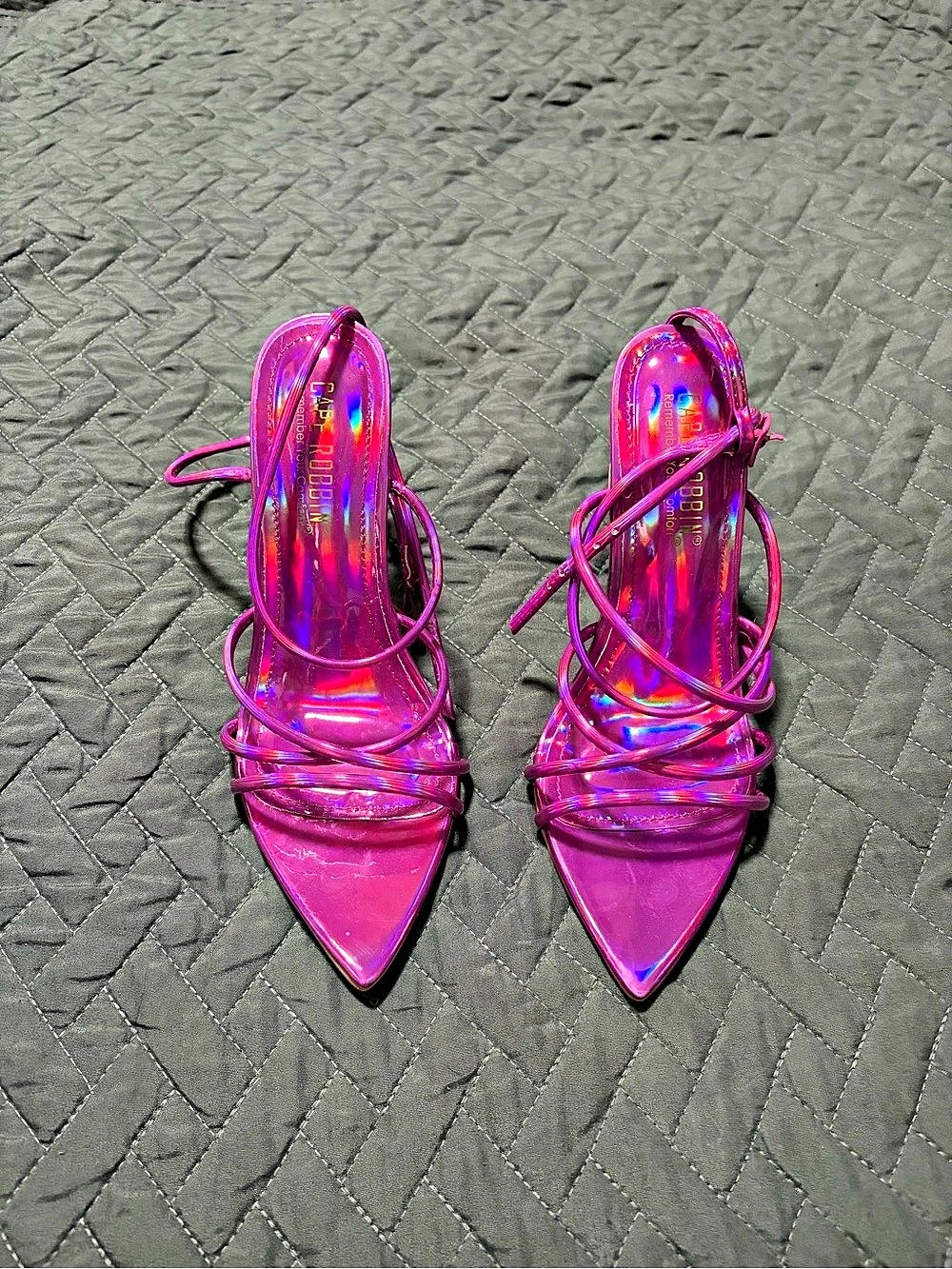 Cape Robbin Nabil Pink Holographic Strappy Stiletto Heels Size 6
